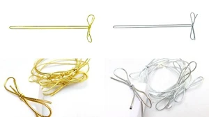 100 PCS Stretchy Elastic Metallic Braided Cord Loops Bows - Silver or Gold - Picture 1 of 3