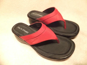 Colin Stuart Red Nylon Fabric Thong 1 5/8" Wedge Heel Sandal Sz 7M NEVER WORN - Picture 1 of 5