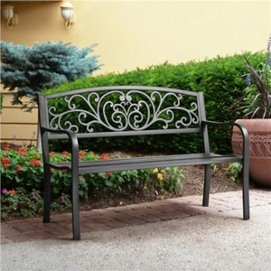 Patio Garden Bench Park Bench Outdoor Furniture Iron Metal Bench Porch Yard Deck - Picture 1 of 12