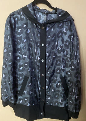 Victorias Secret Sport XS Oversized Jacket Black Gray Leopard Print Snap Front Foto 1 de 4