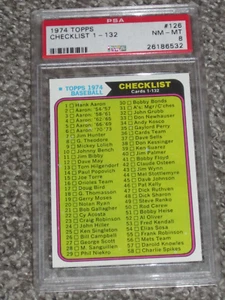 1974 Topps Baseball #126 Unmarked Checklist 1 - 132 PSA 8 NM-MT NQ 126 - Bild 1 von 2
