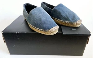Authentic Yves Saint Laurent Denim YSL Logo Embroidered Espadrilles 39/8.5US - Picture 1 of 11