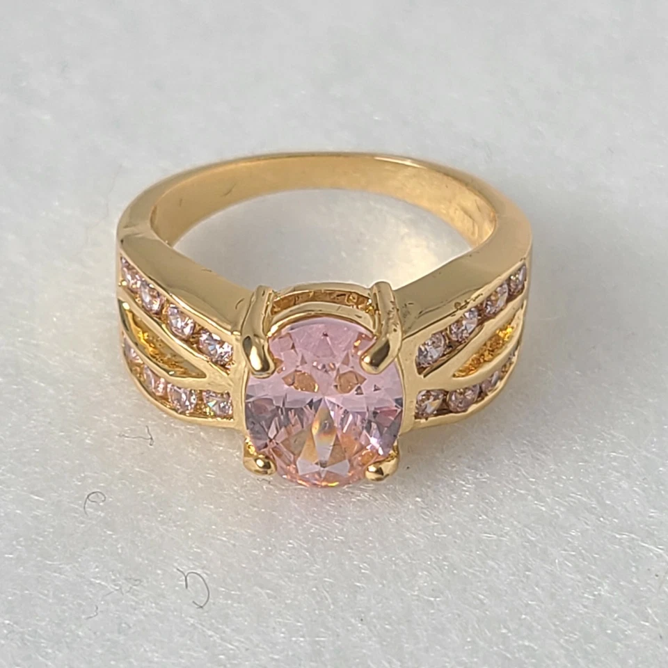 Anillo Placa Oro 10kt Piedra Cristal Rosa Doble Lado Vestido Centro Abierto Talla 8 Foto 1 de 4