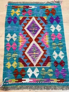 Alfombra Kilim Afgana Hecha a Mano Kilim Lana Multicolor Sala de Estar Azteca 58x86cm - Imagen 1 de 3