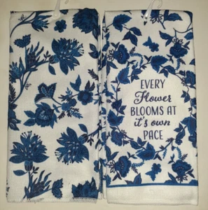2 Kitchen Home Collection Blue Floral microfiber Dish Towels 15" x 25" each NEW! - Picture 1 of 3