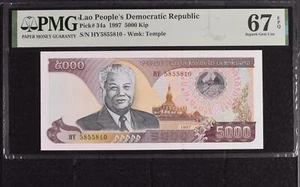 Laos 5000 Kip 1997 P 34 a Superb Gem UNC PMG 67 EPQ - Picture 1 of 3