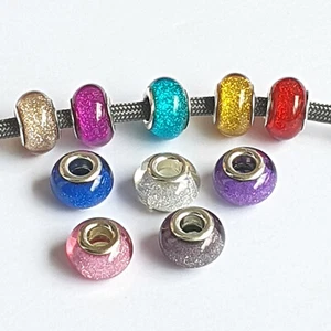 Acrylperlen Großlochperlen 10 Stück Glitzer Großloch MIX Paracord Basteln - Bild 1 von 7