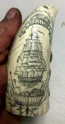 Scrimshaw Sperm Whale Resin Reproduction Tooth    Mercury   • 12.95$