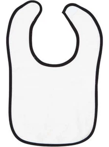 Embroidery Baby Bib -- White with Black Contrast Trim,  100% Cotton Terry - Picture 1 of 1