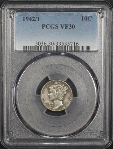1942/1 Mercury Dime PCGS VF-30 Cover