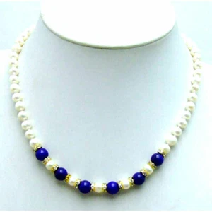 6-7mm Natural Freshwater White Pearl Necklace for Women Green Jade Chokers 17" - Picture 1 of 12