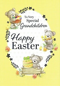 Tarjeta especial de pascua para nietos Calidad Tarjeta de Pascua Diseño de huevos y osos - Imagen 1 de 3