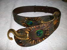 Vintage Women's Peacock Feather Leather Belt XL Made in Taiwan