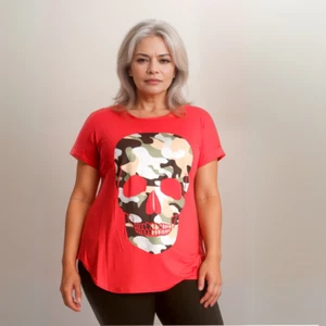 ROCKTHOSECURVES WOMENS LONG T-SHIRT DIPPED HEM TOP PLUS SIZE TEE SKULL FRONT - Picture 1 of 79