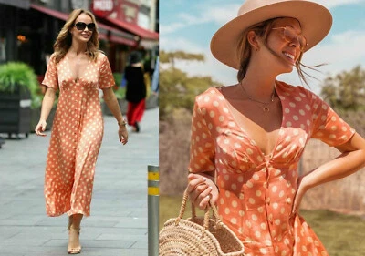 ZARA POLKA DOT LACHS MAXIKLEID KLEID TUPFEN LONG DRESS SATIN SIZE S - 2XL - Bild 1 von 4