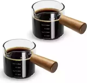 2 Pack Espresso Cups With Wood Handle Double Spout Glass Measuring Cup With Dual - Picture 1 of 2