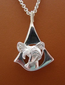 Sterling Silver Chinese Crested Head Study On A Contemporary Free Form Frame Pen - Picture 1 of 5