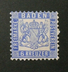 GERMANIA ,GERMANY ,Old State 1862-65 BADEN "Stemma , fondo Bianco" 6K MH* - Picture 1 of 1