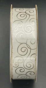 Offray, Ivory Metallic Silver Scroll Craft Ribbon, 7/8-Inch x 9-ft NEW - Picture 1 of 2