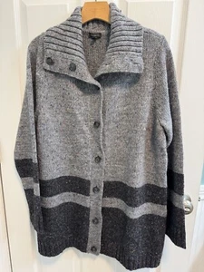 Talbots XL Color Block Gray Marled Button Long Cardigan Wool Blend New - Picture 1 of 10