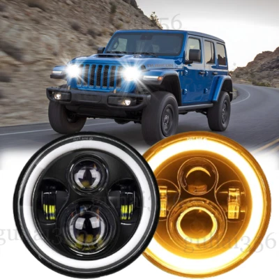 Par de faros LED halo redondos de 7 pulgadas alto/bajo para Jeep Wrangler JK LJ TJ 1997-2017 Foto 1 de 4