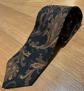 BURBERRYS LONDON Mens Silk Neck Tie Vintage Black Burgundy Gold Classic Paisley - Picture 1 of 6