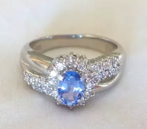 Solid Platinum Solitaire Tanzanite Diamond Halo Ring - 7.32 gms, Sz 7.25, 1.0 ct - Picture 1 of 11