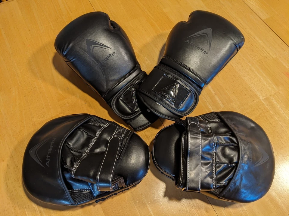 Athllete Boxing Gloves And Punching Mitts 16oz. Never Used - Image 1 of 3