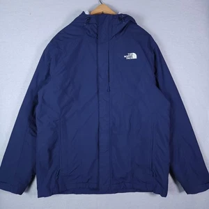 The North Face Jacket Mens Large Navy HyVent Hooded Insulated Waterproof Hiking - Picture 1 of 11