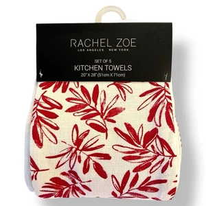 Rachael Zoe 5er Set Küchentücher Rottöne Natur Beige Multi Design Geschirrtücher - Bild 1 von 4