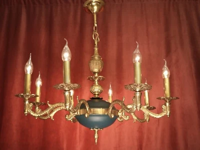ANTIQUE LARGE EMPIRE CHANDELIER STYLISH GREEN VARNISH 8 LIGHTS Ø29" - Image 1 of 4