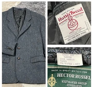 Vintage Hector Russell Woll Blazer Herren 40 S Blau Harris Tweed Fischgrät Sport Mantel - Bild 1 von 18