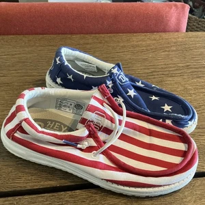 Hey Dude Wally Shoes Mens Size L8 M6 Patriotic American Flag Slip On Canvas-READ - Picture 1 of 21
