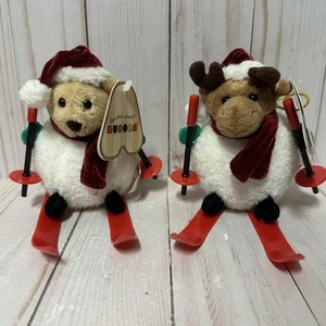 Vintage Aurora Flurries Plush Ornaments Bear Moose Snowball Skiing 4 Inch - Picture 1 of 22