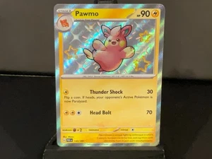 Tarjeta Pokémon rara brillante Pawmo 143/091 Paldean Fates (PAF) CASI NUEVA - Imagen 1 de 2