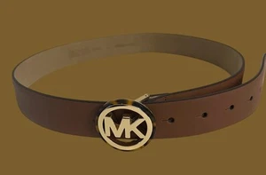 Michael Kors Leather Belt Brown MK Logo Buckle Size X-Large New - Picture 1 of 19