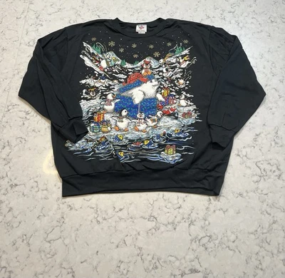 Sudadera De Colección Cascanueces Navidad Oso Polar Pingüinos Negra XL EE. UU. De Colección Foto 1 de 4