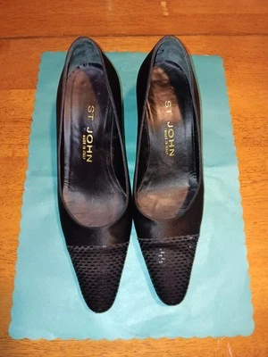 Zapatos de salón St Johns negros de seda con lentejuelas y cuero hechos en Italia para mujer talla 7 B Foto 1 de 4
