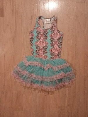 Vestido tutú floral azul y rosa sin mangas ooh la la couture estado de juego talla 6 Foto 1 de 4