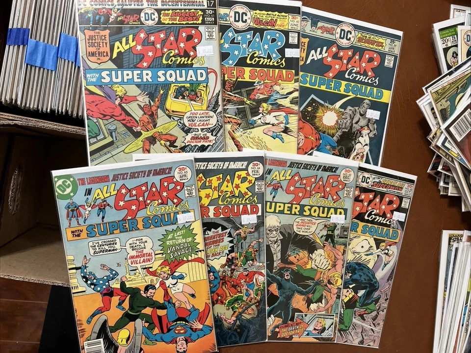 All-Star Comics Run 7 w/KEYS: VG+ to FN+, #59-65 DC 1976/77 $9 Ship - Image 1 of 4