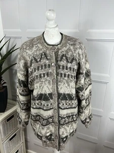 Ladies C&A Icelandic Style Mohair Cardigan Chest Size 42in Cream Brown Fairisle - Picture 1 of 15
