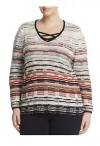 Nic+Zoe Damen Langarm V-Ausschnitt Crossover Träger Red Hills Pullover Multi 3X - Bild 1 von 1