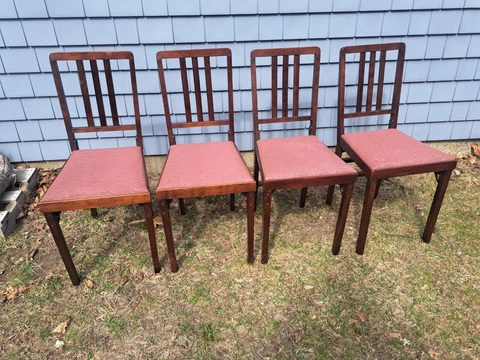 Set Of 4 Vintage Leg-O-Matic Folding Chairs W/Original Violet Vinyl Seats Cover