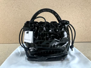 Freda Salvador Ruby Seaweed Bucket Reptile Embossed Leather Black Bag - Picture 1 of 8