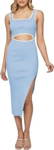 Women Square Neck Wide Strap Sleeveless Cutout Ribbed Tank Bodycon Midi Dress XL - Picture 1 of 5