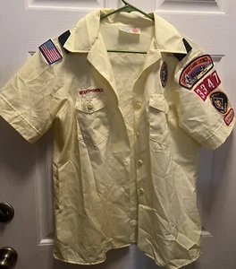 Boy Scout Womens Sz Large 14-16 Yellow Blouse Button Shirt Vintage Utah - Picture 1 of 7