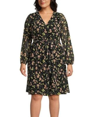 LANDS' END 大码 22W 雪纺长袖修身喇叭裙全新带标签 75 美元 — 第 1/2 张图片