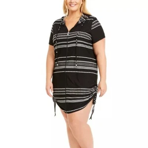 Dotti Plus Size Dahlia Stripe Zip Hoodie Cover-Up Dress Black White 1X 2X NWT - Picture 1 of 4