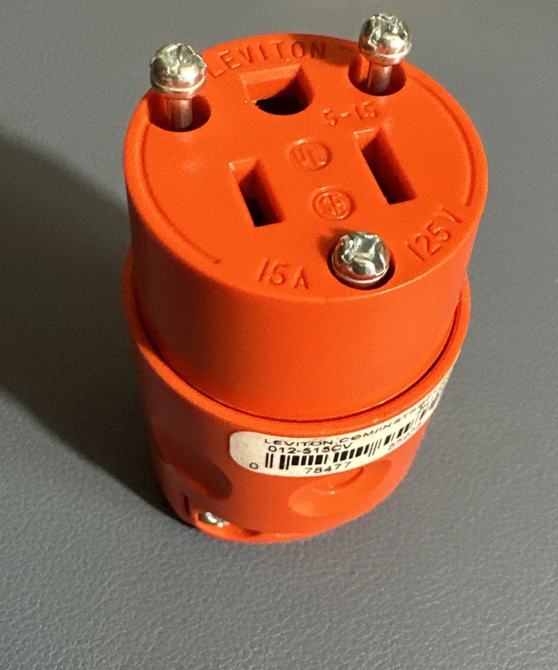 Leviton 15 Amp 125v 3 Wire Connector Replacement Plug General Purpose Orange