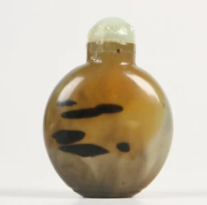 Antike chinesische natürliche Achat-Schnupftabakflasche mit Jade-Top - Bild 1 von 5
